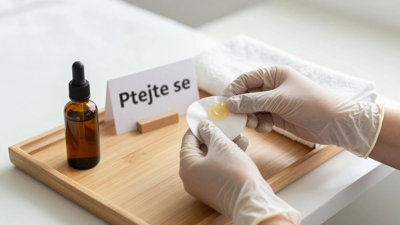 Certifikovaný terapeut připravuje hygienické pomůcky pro tantrickou analní masáž.