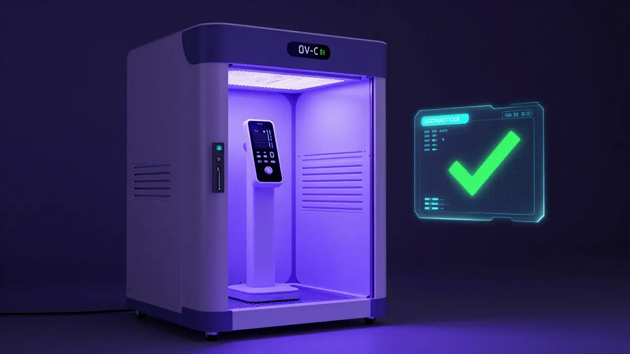 Moderní UV-C dezinfekční zařízení s digitální kontrolou čistoty pomůcek.